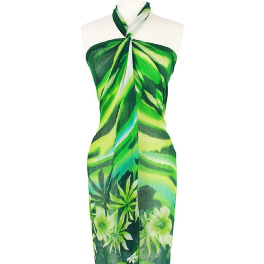Green Print Beach Pool Hawaiian Sarong Wrap Scarf